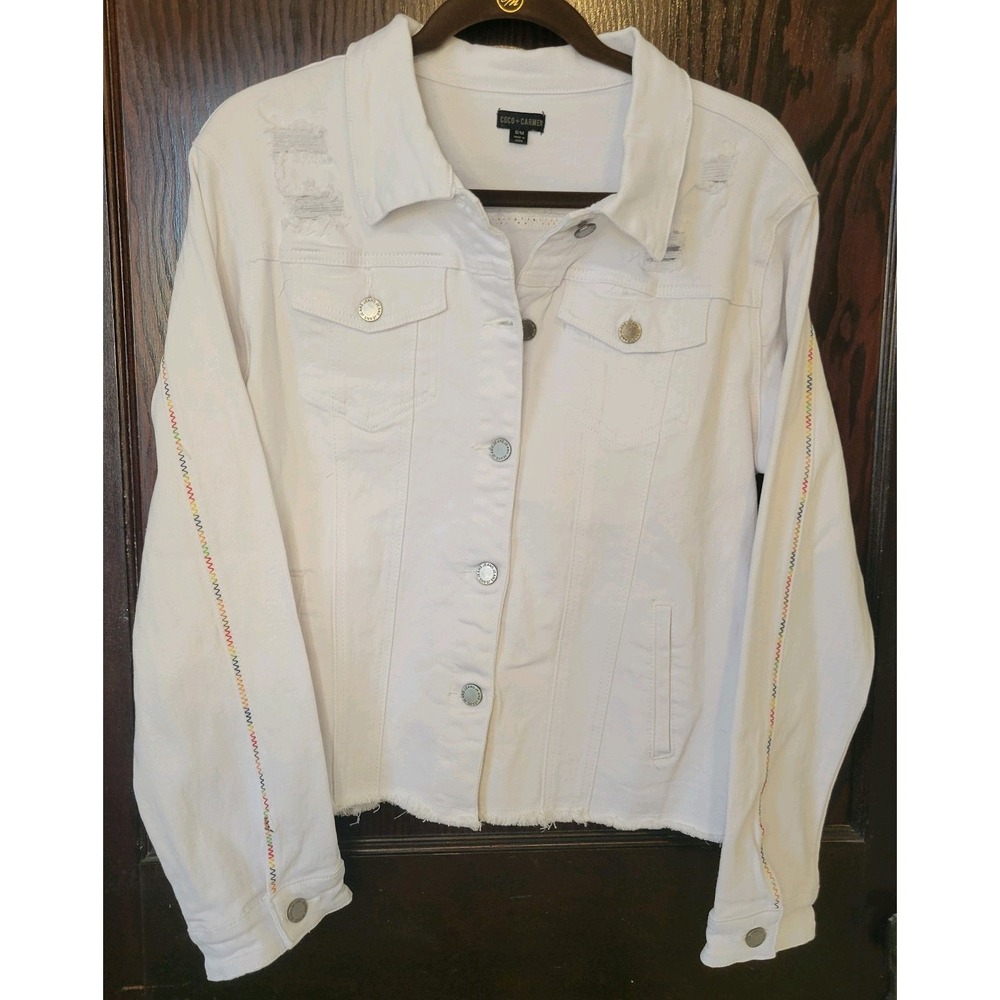 COCO + CARMEN Demin Jacket Sz S/M White Embroidery NWT Stretch‎ Boho Casual NEW